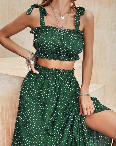 polka dot crop top and skirt