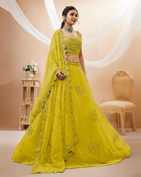 Haldi Yellow Lehenga Choli With Soft Net Dupatta And Heavy Embroidery.  Partywear, Bridesmaid Lehenga. Gift for