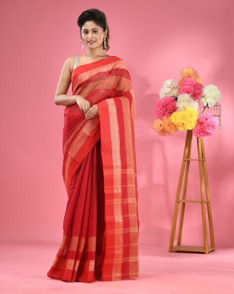 Ruuprekha Printed Woven Red Tant Pure Cotton Saree, Without Blouse, 5.5 m  (separate blouse piece) at Rs 599/piece in Shantipur