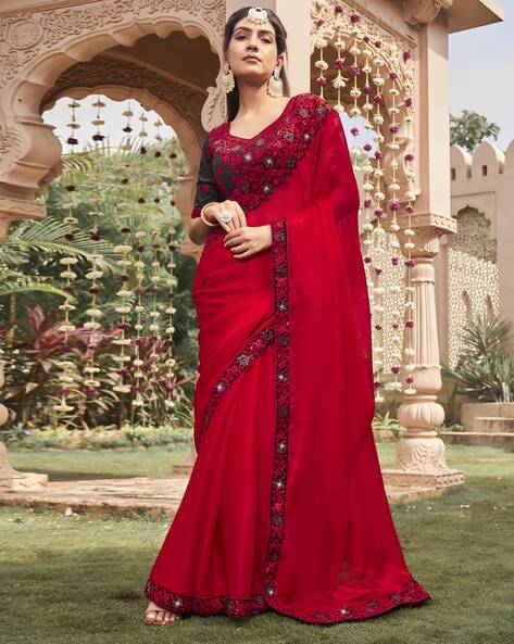 Festive, Party Wear Red and Maroon color Chiffon fabric Saree : 1868880