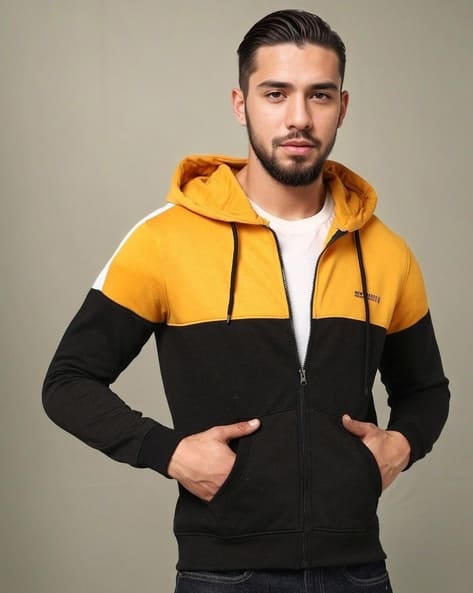 Buy Navy Blue Yellow Sweatshirt Hoodies for Men by The Indian