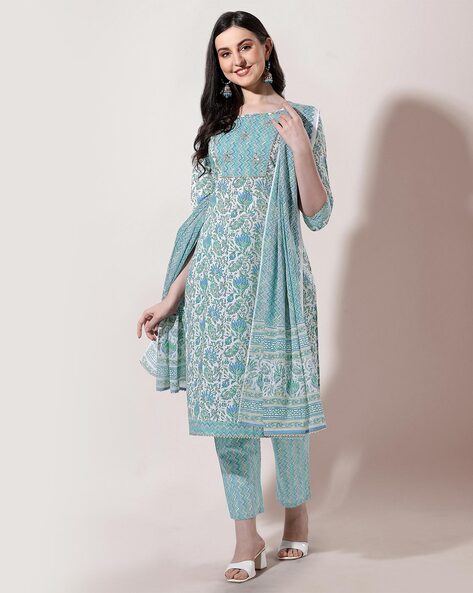 Floral Print Kurta with Full Sleeves Price in India
