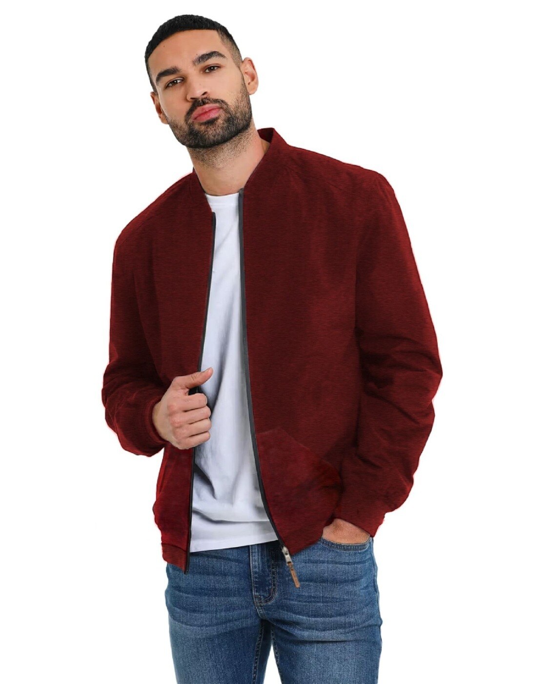 Maroon bomber jacket outlet mens