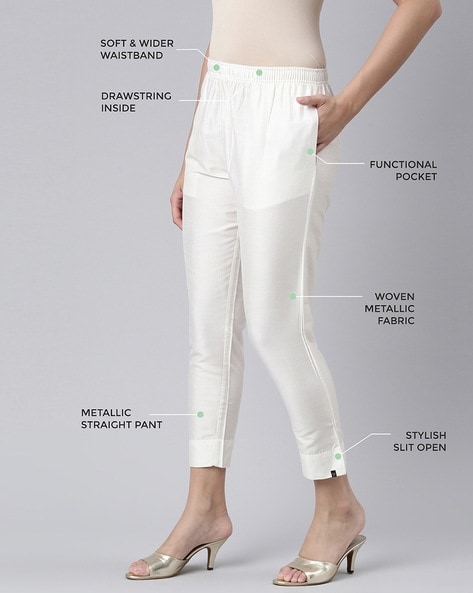 Buy Metallic white Trousers & Pants for Women by Twin Birds Online