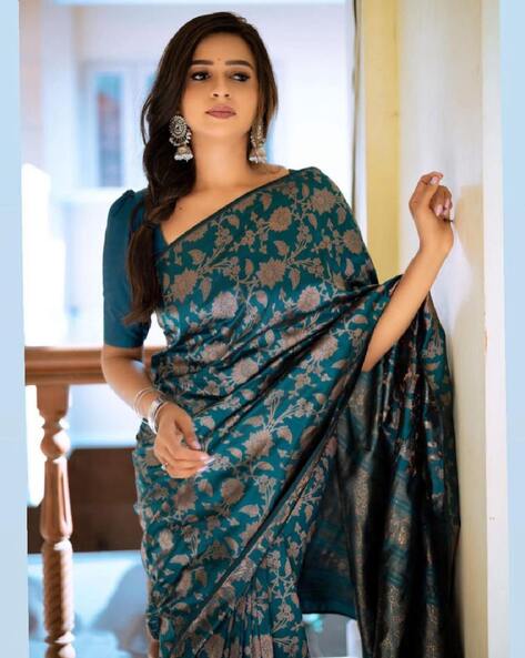 Buy Teal Sarees for Women by VISIT WEAR Online