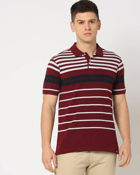 Men Striped Regular Fit Polo T-Shirt deal from ajio