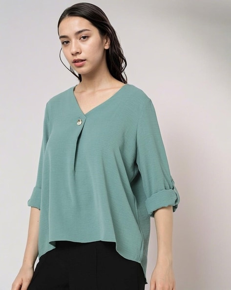 Women Relaxed Fit V-Neck Top