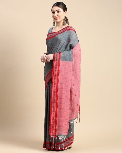 Indie Picks Handloom Bengal Tant Cotton Saree with Woven Motifs