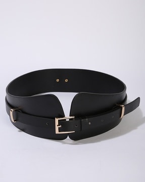 AWAYTR Double Buckle Women's Elastic Belt - Ladies Stretchy Wide Belts for  Dresses, Leather Waist Belts for Women Jeans（Black 31-33.5） at   Women's Clothing store