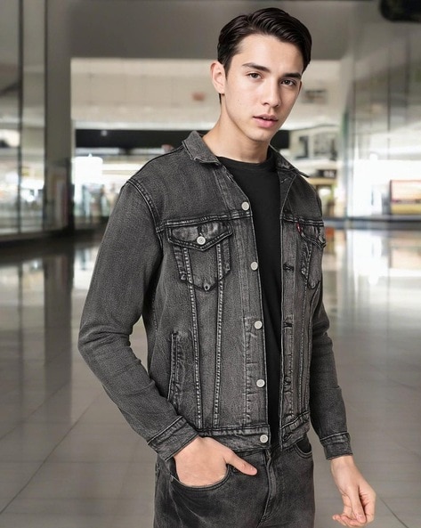 Levi black denim deals jacket