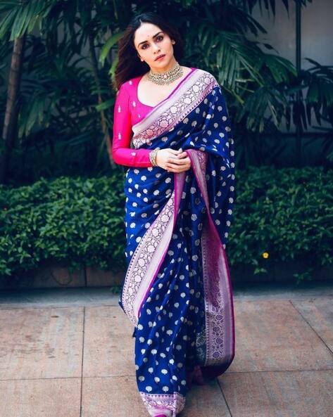 Navy blue with pink uppada pattu big border saree