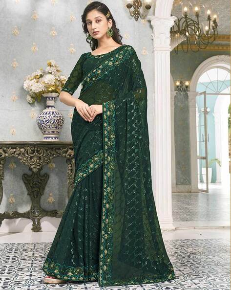 Buy Green Sarees for Women by SATRANI Online