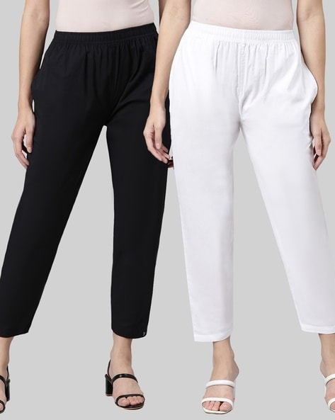 Buy Carbon Black & Pearl White Trousers & Pants for Women by Twin Birds  Online