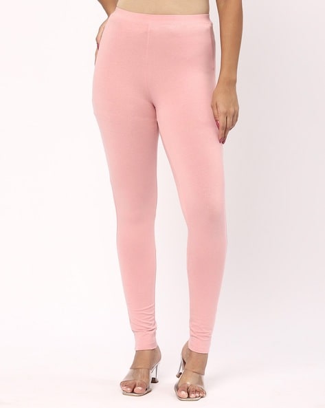 Pastel Pink Women's Casual Leggings, Solid Color Pink Polyester