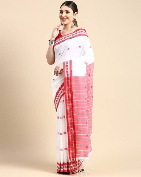Indie Picks Bengal Tant Cotton Saree with Woven Motifs