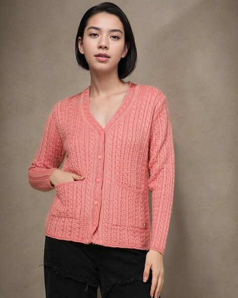 Cable knit 2024 button down sweater