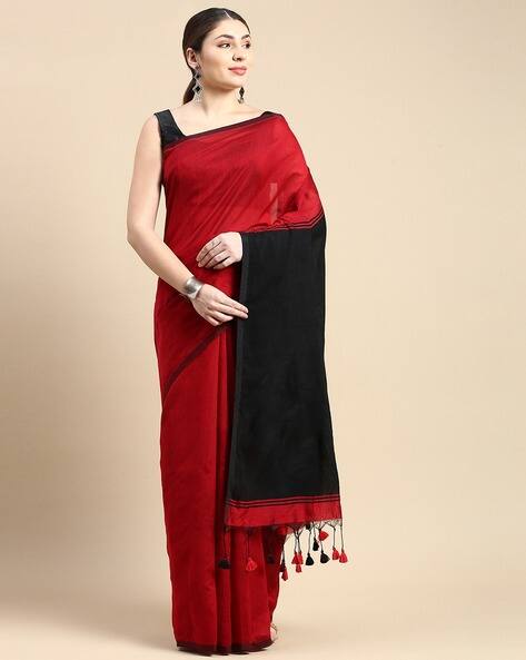 Indie Picks Handloom Ghicha Cotton Silk Saree with Tassels