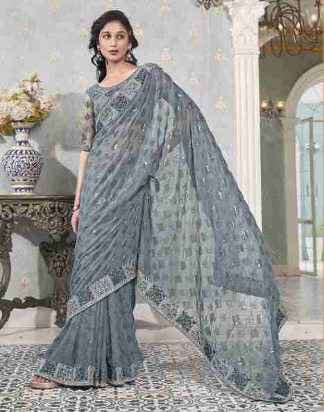 Buy Grey Sarees for Women by SATRANI Online