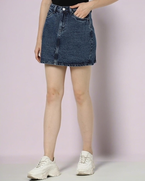 Buy Yeokou Women's Casual Slim A-line Pleated Ruffle Short Mini Denim Skirts  (S, LightBlue) at Amazon.in