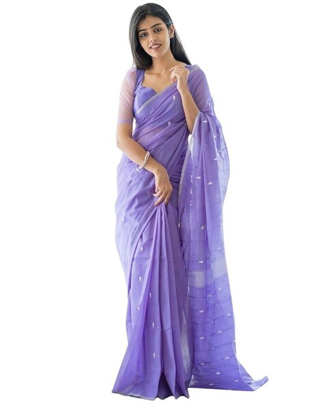 Violet Self Design Stones work Soft Silk Saree