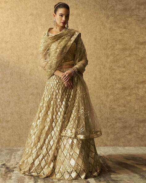 Muave Net Sequinse Work Semi-Stitched Lehenga & Unstitch