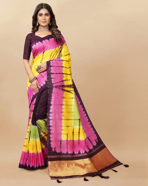 Buy Pink & Maroon - Shibori Saree online | Shibori from ShrusEternity