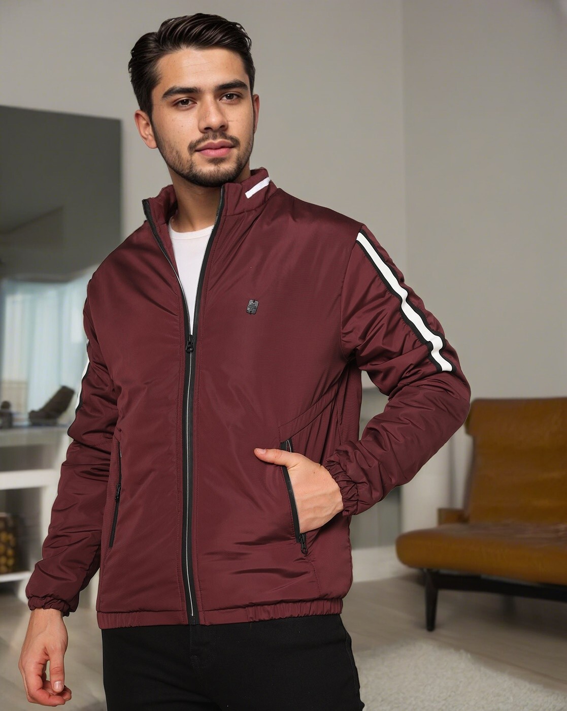 Buy Full Sleeve Solid Men Quilted Jacket Maroon Polyester for Best Price,  Reviews, Free Shipping
