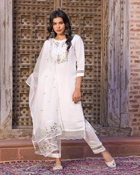Buy Indo Era Women Green Chanderi Silk Pakistani Suit Kurta Set Online at  Best Price | Distacart
