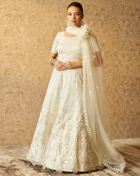 Zeel Clothing Women's Art Silk Semi-Stitched Lehenga Choli With Dupatta  (7028-White-New-Wedding-Bridal-Lehenga; Free Size) : Amazon.in: Fashion