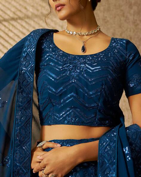 Powder Blue Mirror Work Lehenga Set – Seema Gujral