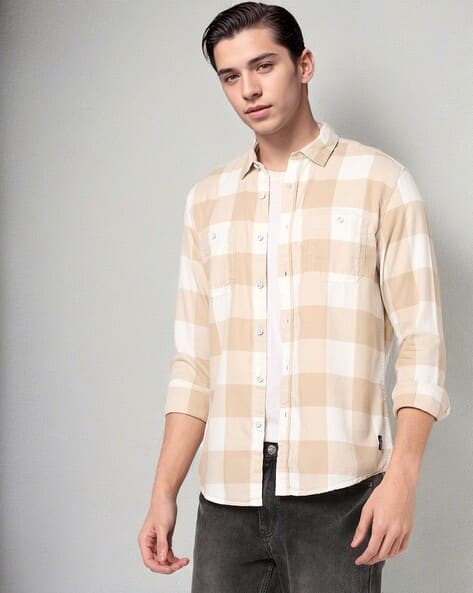 Price History of DNMX Men Checked Slim Fit Shirt from Ajio