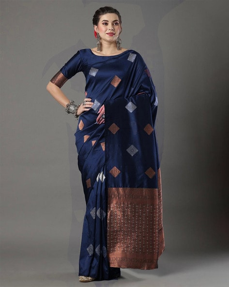 Blue Grey Checks Ilkal Saree – The Loom Store