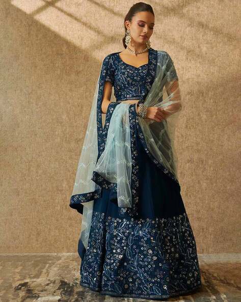 Readymade Blue Kids Sequin Embellished Lehenga Choli 336KW04