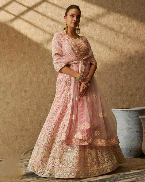 Buy the latest Elora bridal Lehenga Candy pink, light gold