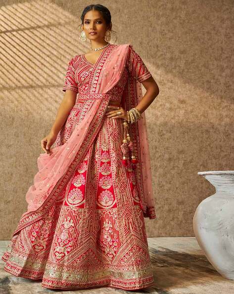 Buy Soch Womens Multi-Color Silk Blend Unstitched Lehenga Choli with Zari  Work (Set of 3) online