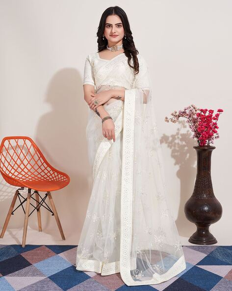 Buy Bollywood Model Georgette White Gotta designer saree in UK, USA and  Canada