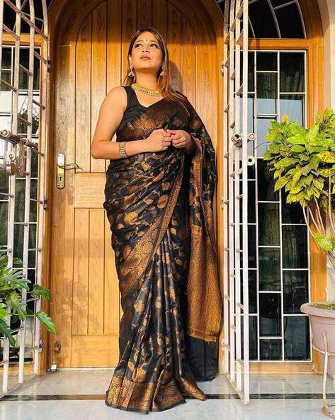 Black Kanjeevaram Silk Saree For Wedding Look – saraethnic