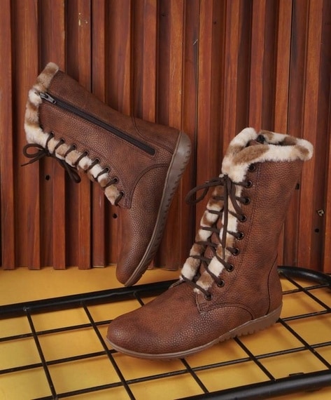 Brown mid calf lace up boots best sale