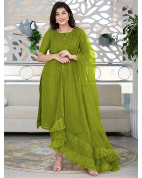 Buy Green Kurta Suit Sets for Women by CaniBani Online