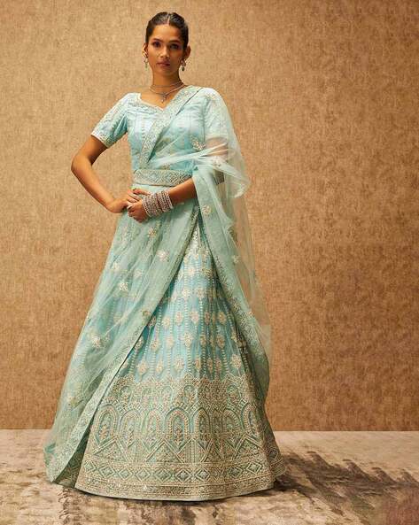 Buy Aqua Green Ombre Sequins Lehenga Set with Hand Embroidery KALKI Fashion  India