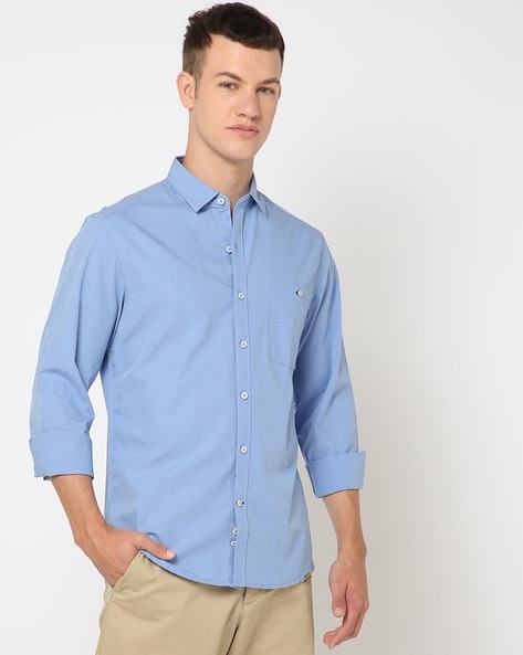 Men Slim Fit Shirt with Patch Pocket