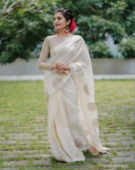 Off white clearance linen saree online