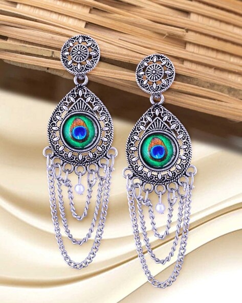 Costume Jewellery: Fashion Silver Teardrop Glass Bead Drop Earrings UK