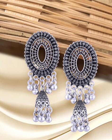 Noor Studded Bead Drop Jhumkas | Jewellery, Earrings, Danglers And Drops,  Jhumkas, Silver, Silver, Stone | Handcrafted silver, Online earrings, Silver