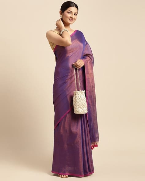 Indie Picks Handloom Cotton Saree with Tassels