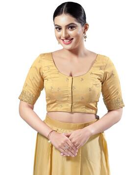 vamas Women Embroidered Round-Nack Front-Open Blouse-picture-1