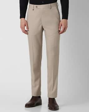 van heusen Men Checked Slim Fit Flat-Front Trousers-picture-14