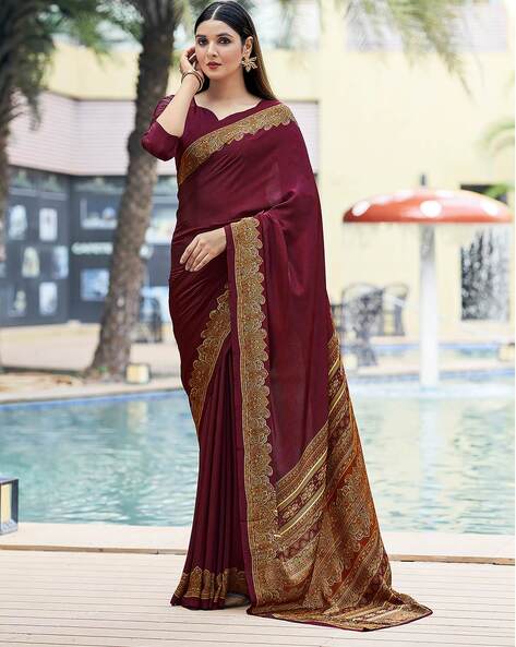 Buy Silk Crepe Fabric Saree in Purple Color with Lace Border Online -  SREV2801 | Appelle Fashion