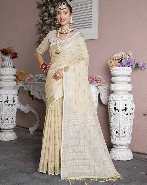 Sidhidata Textile Women's Digital Floral Printed Pure Cotton Linen Saree  With Unstitched Blouse Piece (Alia White_White_Free Size) : Amazon.in:  Fashion