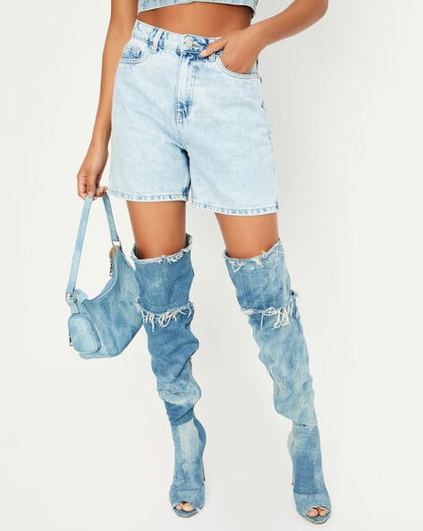 Women Denim Shorts with Button Closure
